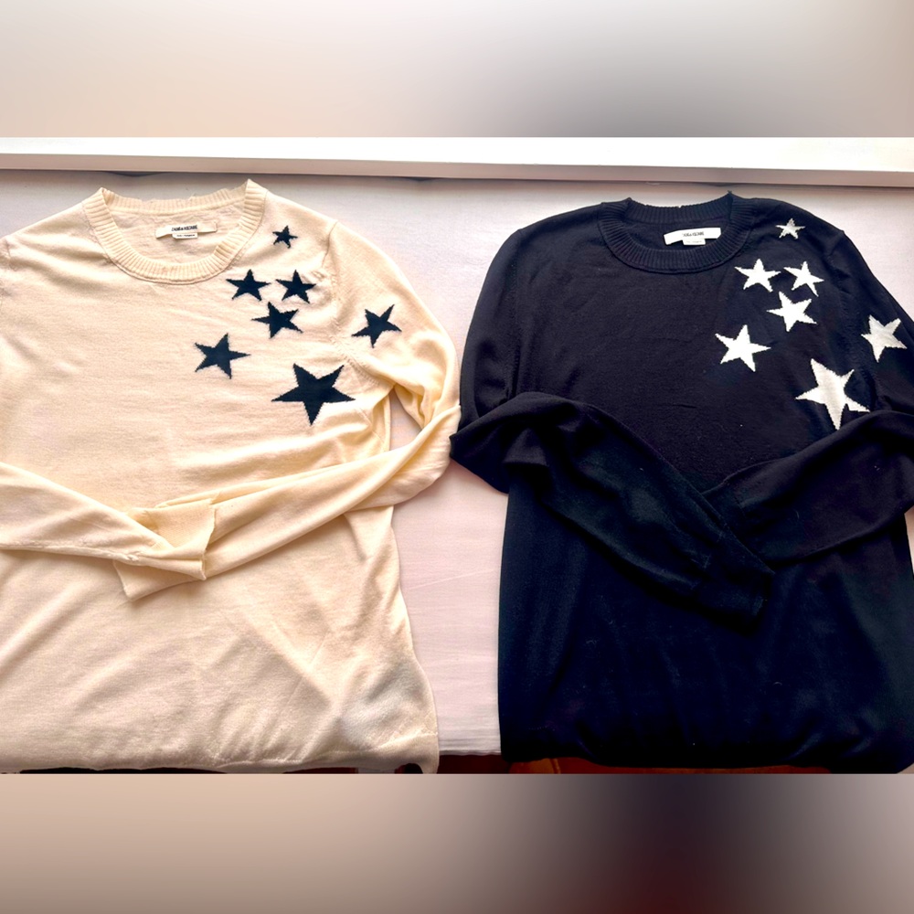 Zadig & Voltaire Sweaters Miss Stars 100% Merino Wool Long Sleeve Distressed.